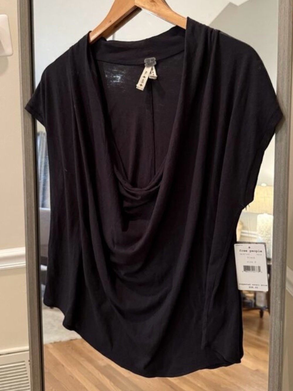 Free People We The Free Black Cowl Tee Short Sleeve Small